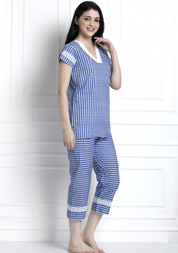 Check Top & Pyjamas With Lace Trim. Super Stylish Yet Relaxed