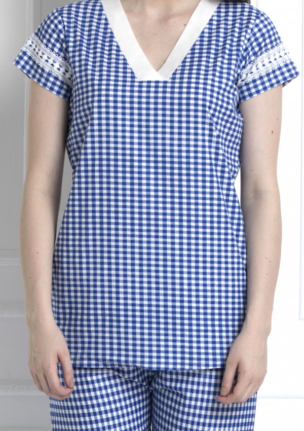 Check Top & Pyjamas With Lace Trim. Super Stylish Yet Relaxed