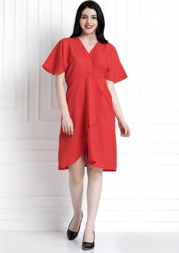 V-Neck , Elbow Sleeve Dress