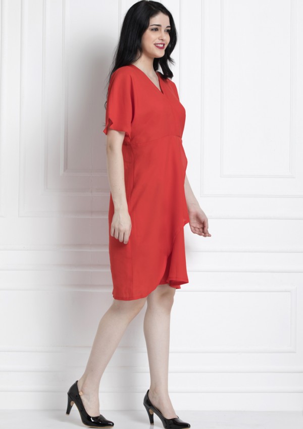 V-Neck , Elbow Sleeve Dress