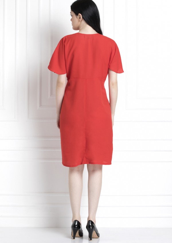 V-Neck , Elbow Sleeve Dress