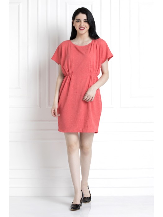Round Neck Cinched Waist Dress For That Casual Day Out