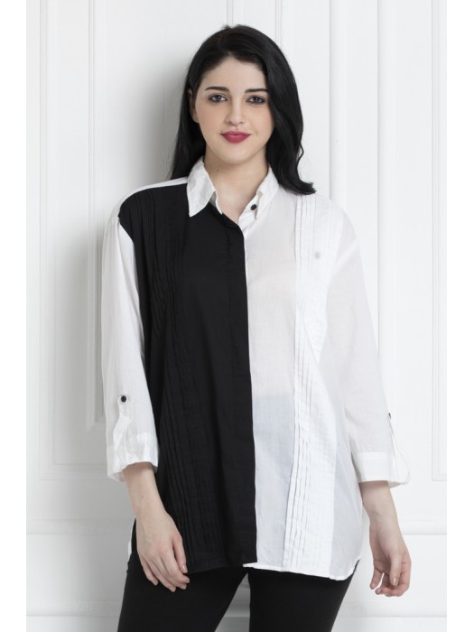 Black & White- Dual Tone Collared Shirt