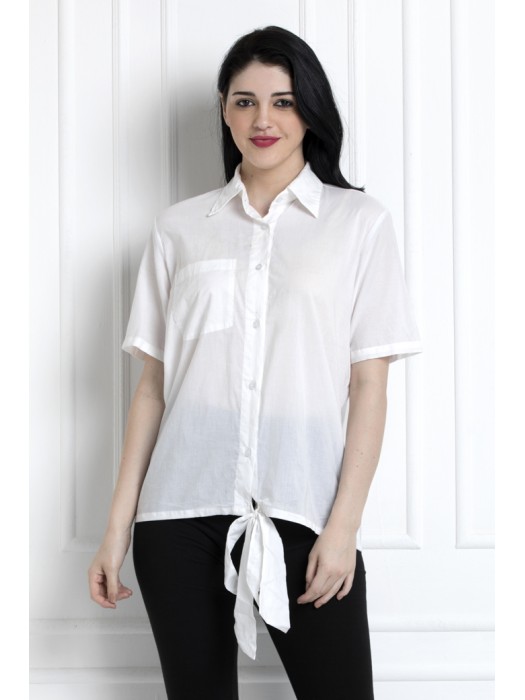 Collared Buttoned Down Shirt With Front Knot