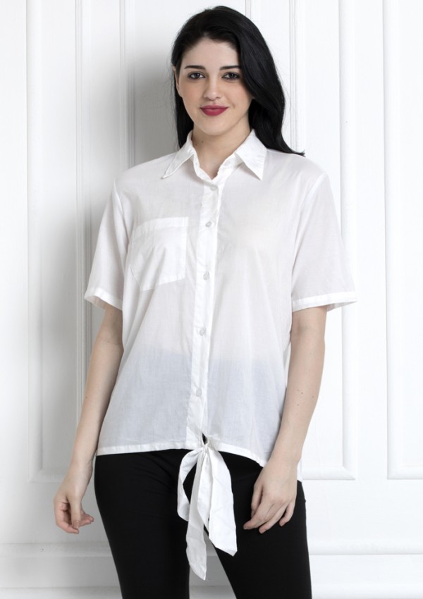 Collared Buttoned Down Shirt With Front Knot