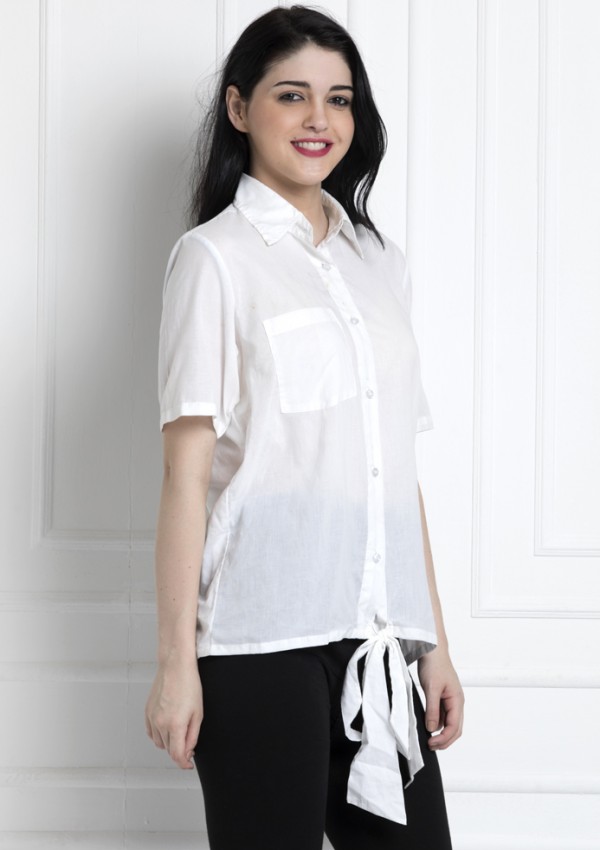 Collared Buttoned Down Shirt With Front Knot