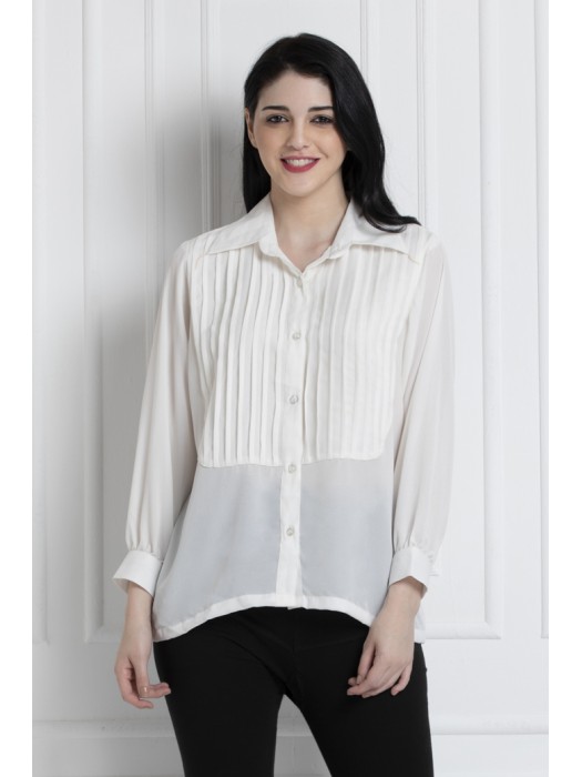 Collared Button Down Shirt With Pintucks