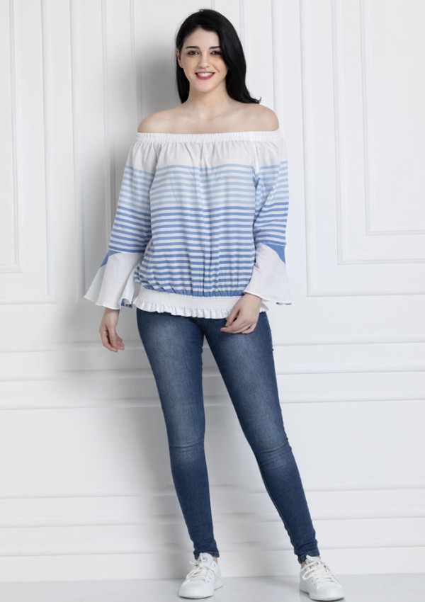 Off The Shoulder Top With Stripes. Made in Organic Cotton