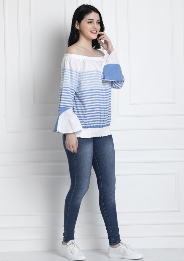 Off The Shoulder Top With Stripes. Made in Organic Cotton