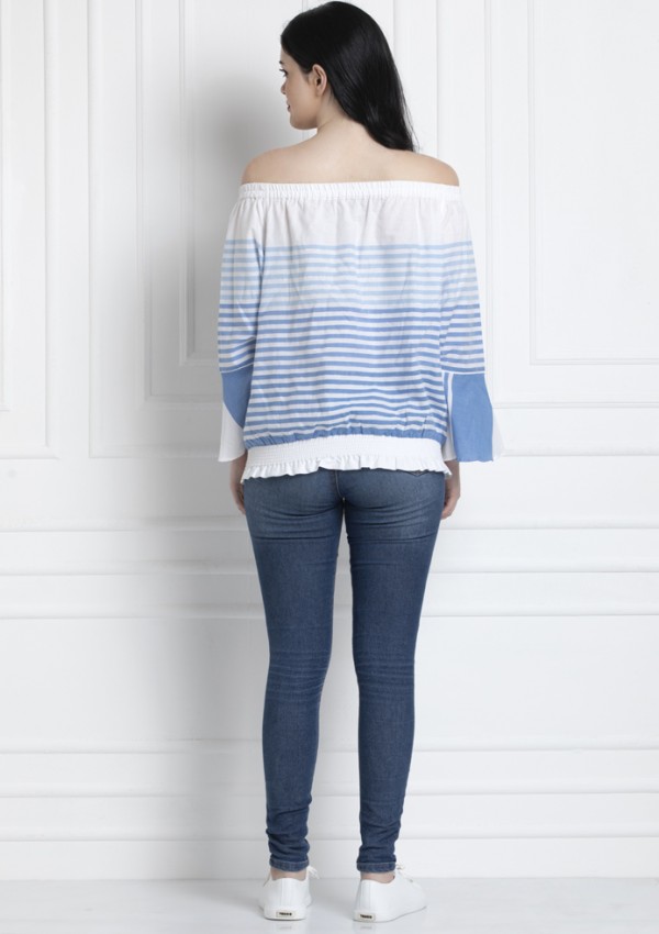 Off The Shoulder Top With Stripes. Made in Organic Cotton