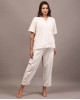 White collared night suit with Kantha stripes