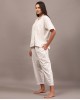 White collared night suit with Kantha stripes