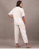 White collared night suit with Kantha stripes