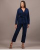 Denim belted blazer set