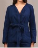 Denim belted blazer set