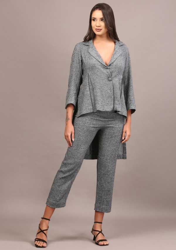 Grey Tweed High low blazer pant set