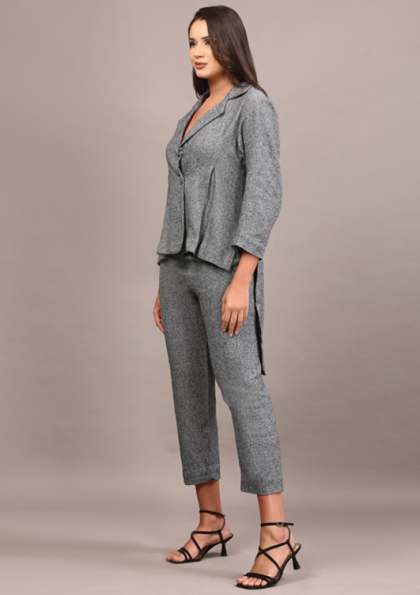 Grey Tweed High low blazer pant set