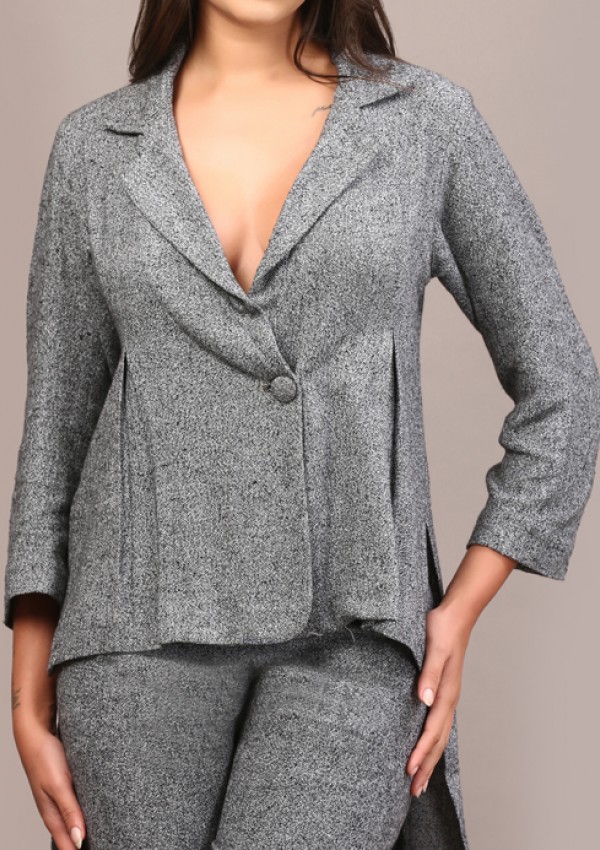 Grey Tweed High low blazer pant set
