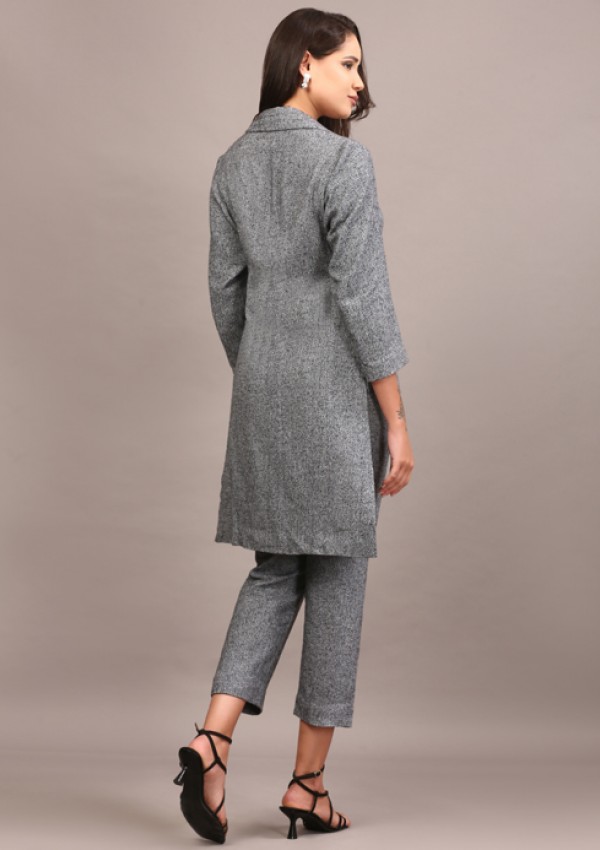 Grey Tweed High low blazer pant set