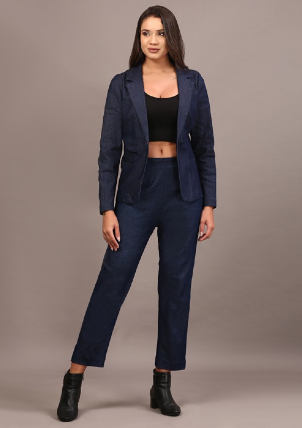 Denim blazer pant set