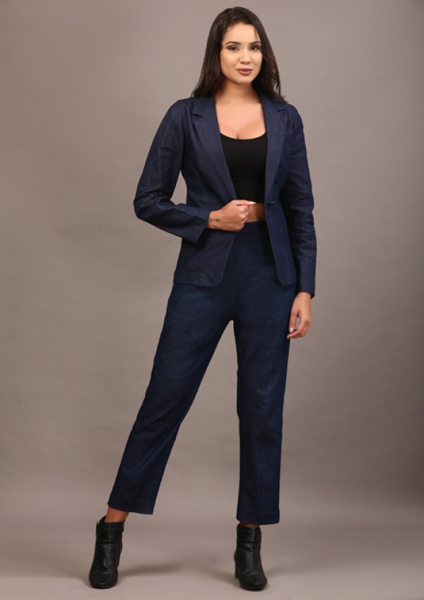 Denim blazer pant set