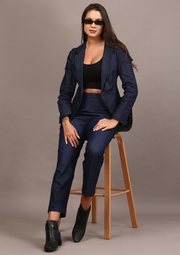 Denim blazer pant set