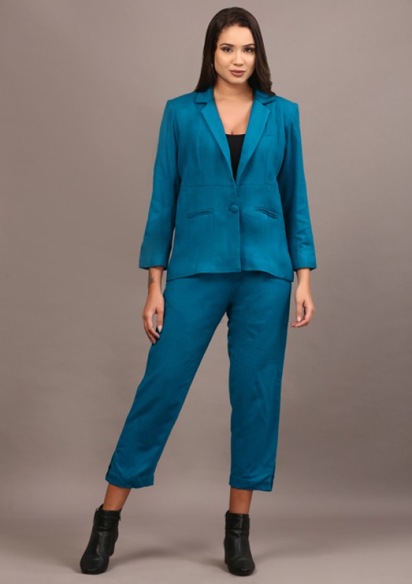 Teal cotswool blazer pant set