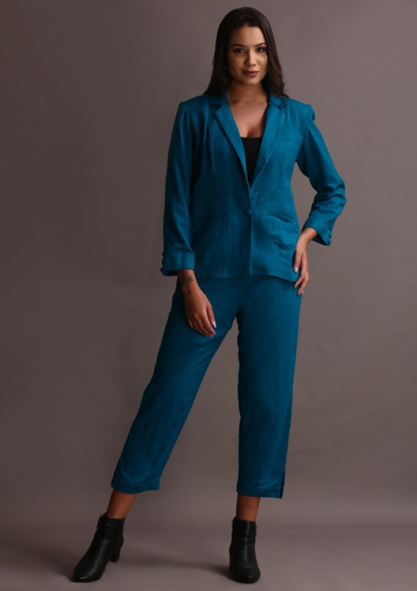 Teal cotswool blazer pant set