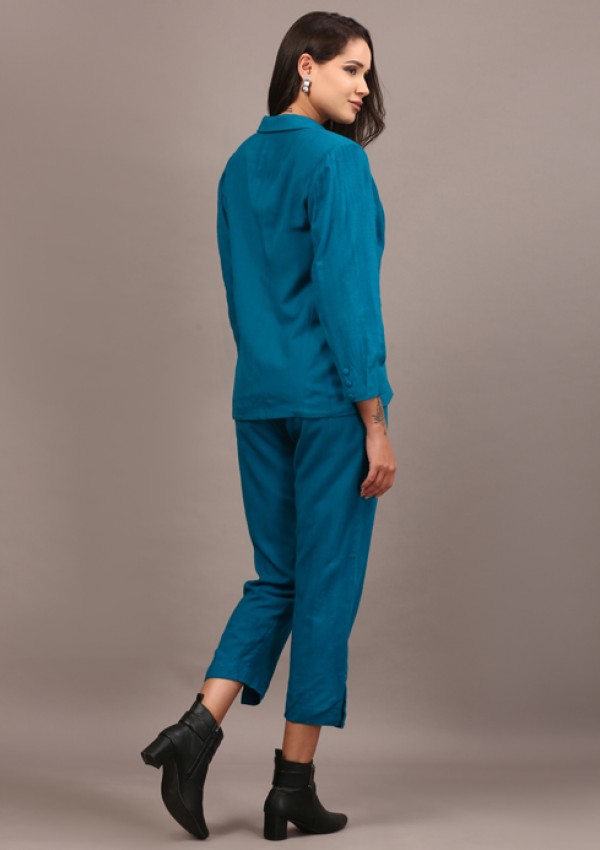 Teal cotswool blazer pant set