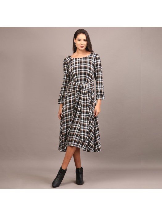 Tartan cotswool knotted full length dress