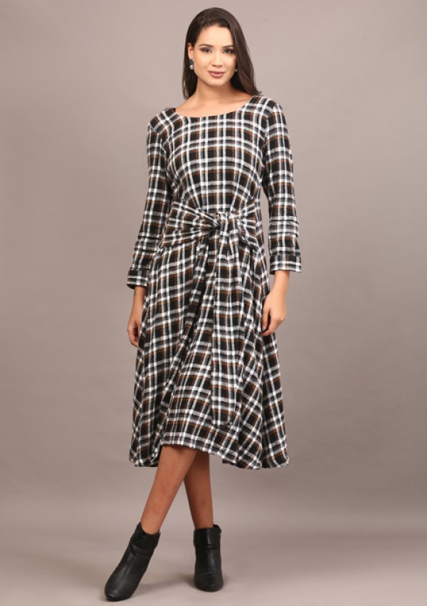 Tartan cotswool knotted full length dress