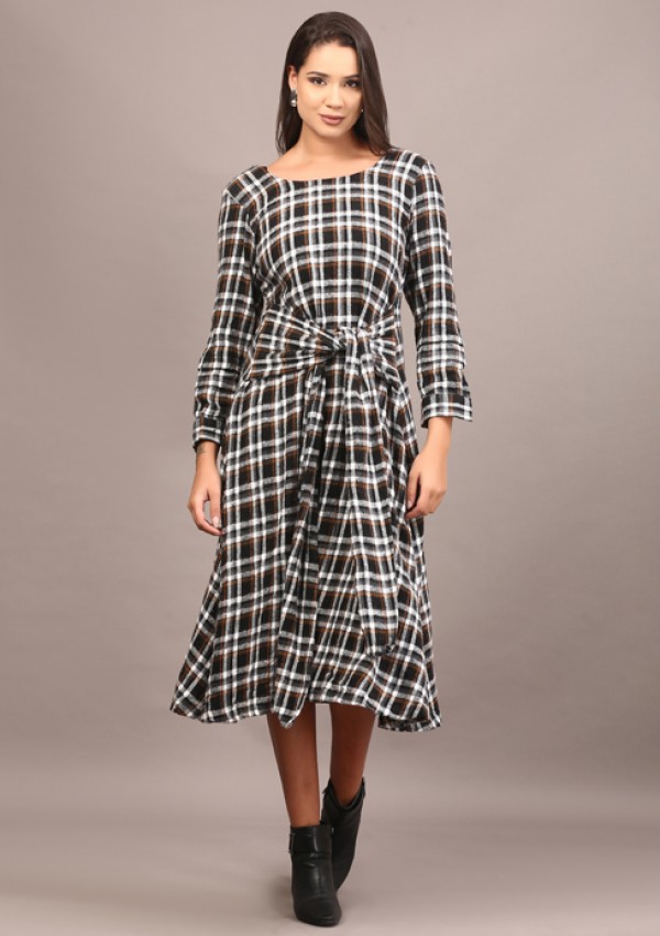 Tartan cotswool knotted full length dress
