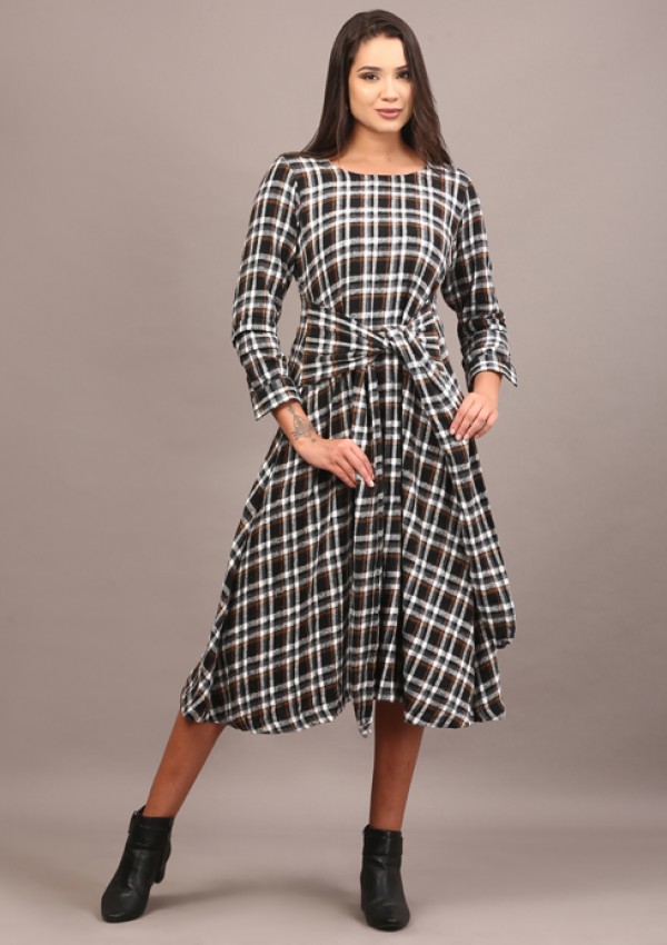 Tartan cotswool knotted full length dress