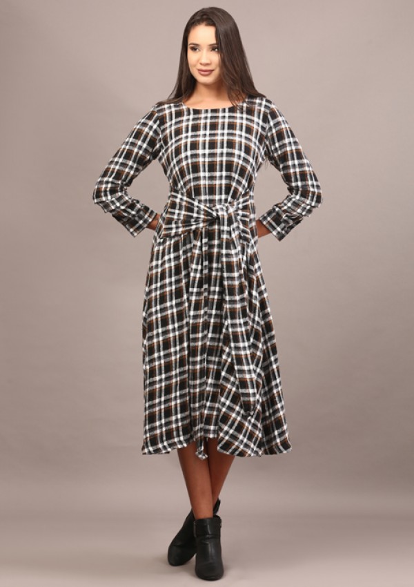 Tartan cotswool knotted full length dress