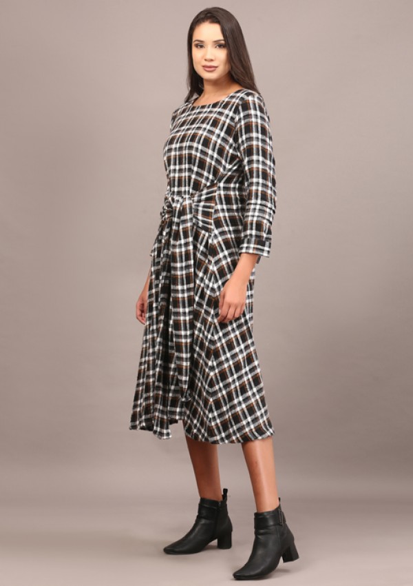 Tartan cotswool knotted full length dress