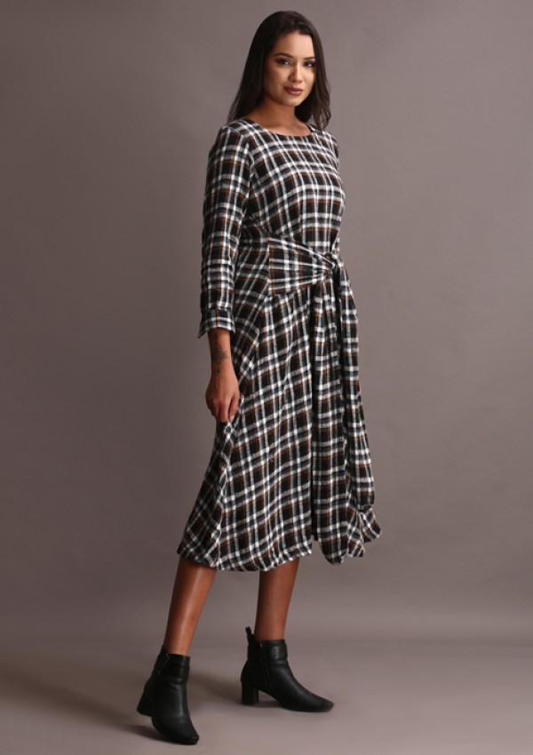 Tartan cotswool knotted full length dress