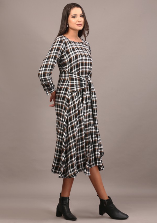 Tartan cotswool knotted full length dress
