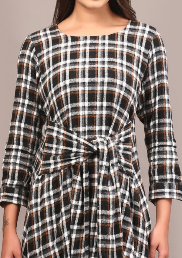 Tartan cotswool knotted full length dress