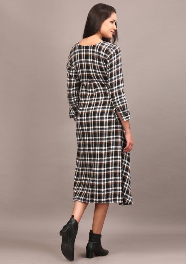 Tartan cotswool knotted full length dress