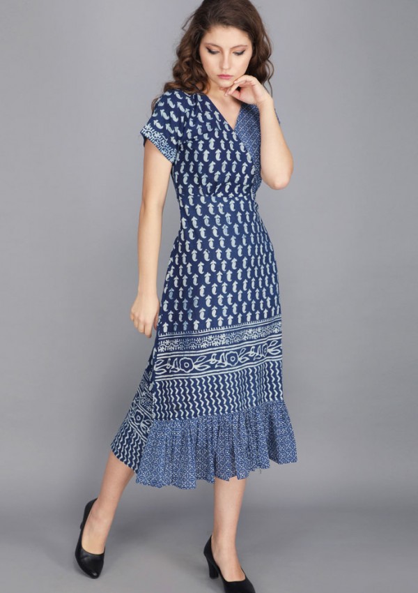 INDIGO BLUE BLOCK PRINT COTTON DRESS