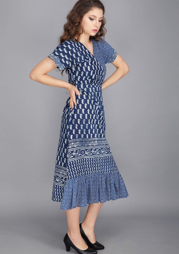 INDIGO BLUE BLOCK PRINT COTTON DRESS