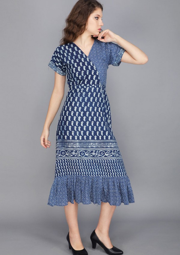 INDIGO BLUE BLOCK PRINT COTTON DRESS