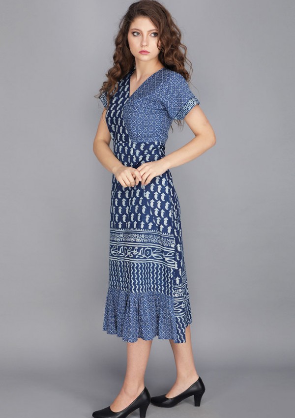 INDIGO BLUE BLOCK PRINT COTTON DRESS
