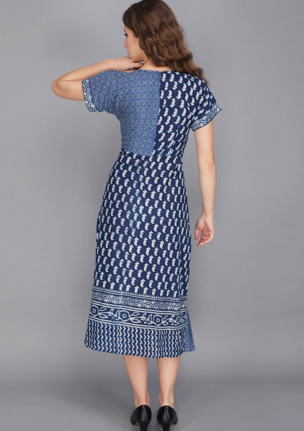 INDIGO BLUE BLOCK PRINT COTTON DRESS