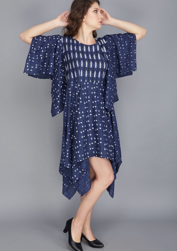 INDIGO BLUE HANDKERCHIEF DRESS IN COTTON