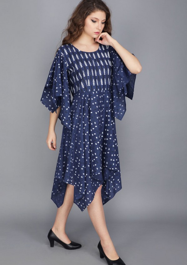INDIGO BLUE HANDKERCHIEF DRESS IN COTTON