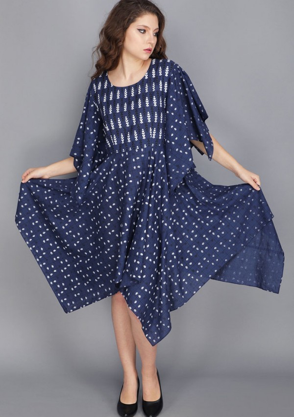 INDIGO BLUE HANDKERCHIEF DRESS IN COTTON