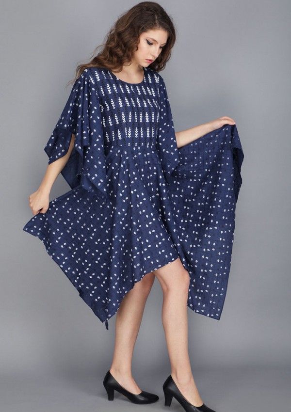 INDIGO BLUE HANDKERCHIEF DRESS IN COTTON