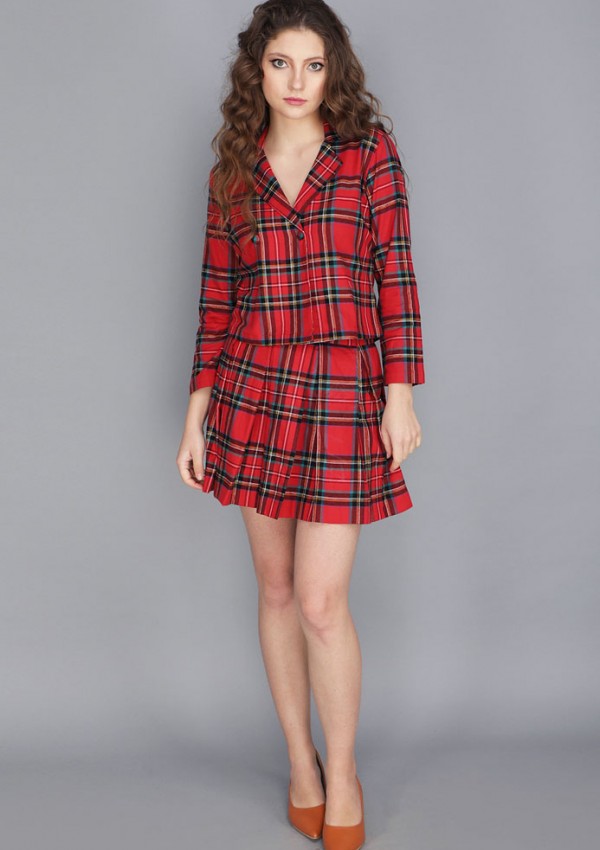 TARTAN JACKET TOP AND PEATED SKIRT
