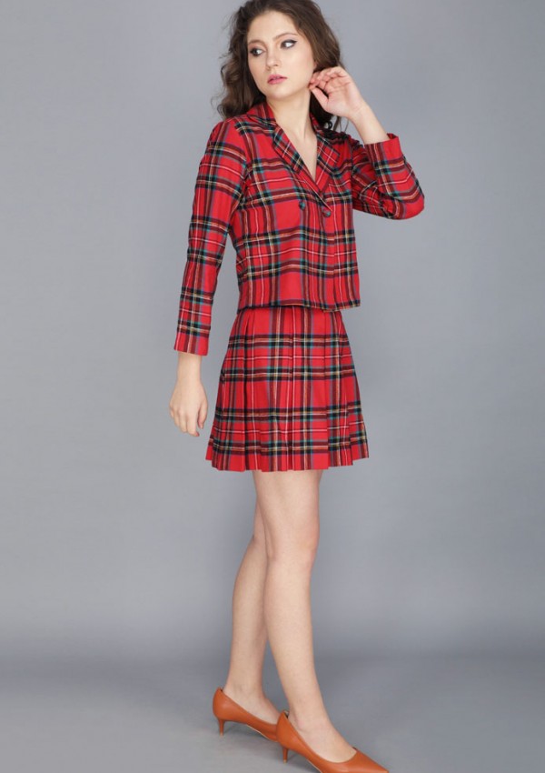 TARTAN JACKET TOP AND PEATED SKIRT